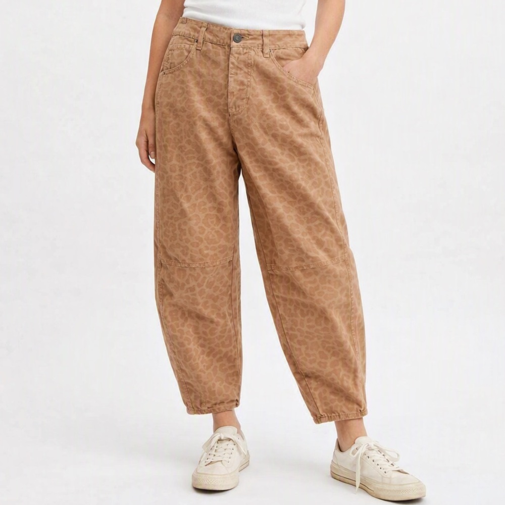 Leopard Print Cotton Barrel Leg Trouser Cafe Brown TNS Tennis Pant Jean